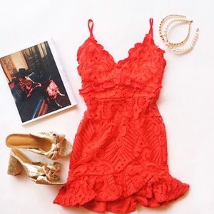 NWT Selfie Leslie purchased at Au Darling size small red lace cocktail dress.